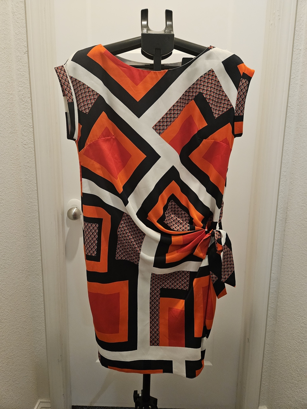 Ann Taylor Geometric Midi Dress in Orange, Black & White